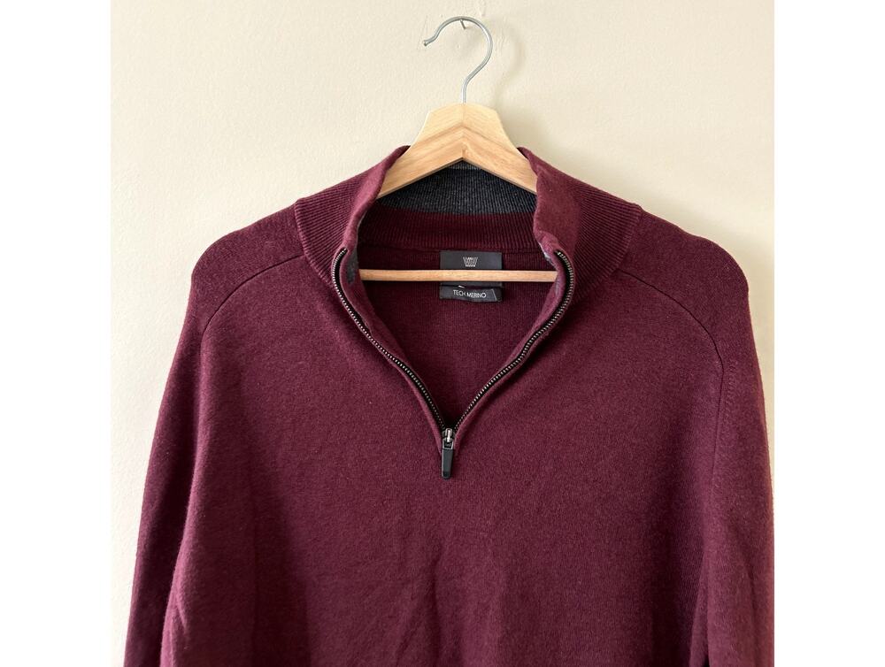 Maroon Wool-blend Mack Weldon Quarter-zip Tech Merino Sweater Men's Large